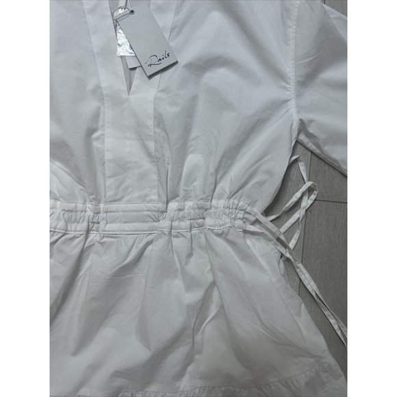 Rails Ivy Tiered Shirt Dress White Drawstring Waist Split Neck Cotton Lined | XS - Picture 6 of 11